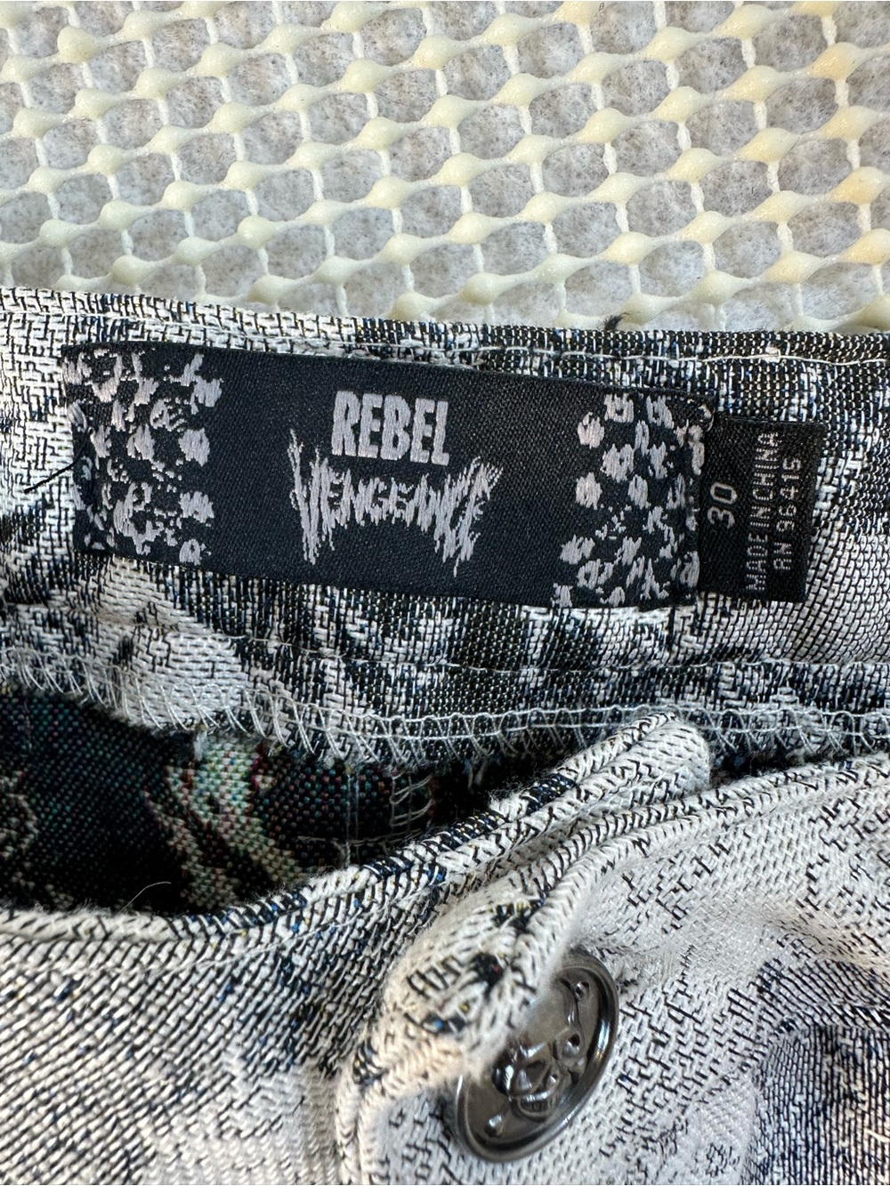 Rebel Vengeance Grim Reaper Skeleton Horse Tapestry Cargo Pants Grey Black 30 - Picture 11 of 12